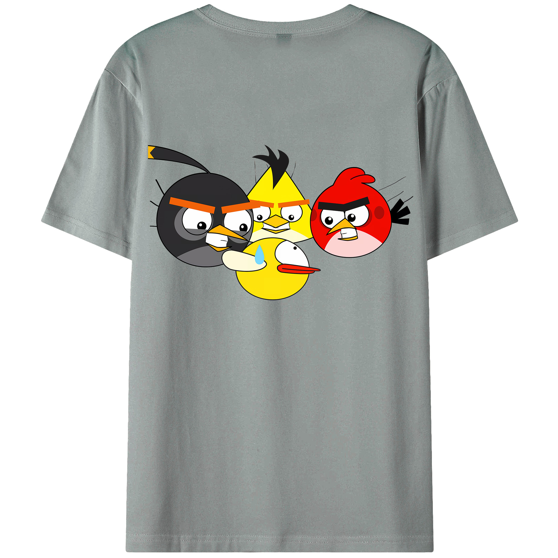 （画像用） Angry Birds アングリーバード 綿100％ メンズ半袖Tシャツ（バックプリント） 通気性